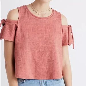 Madewell Coral Orange Cold Shoulder Short Sleeves Top Blouse Shirt Size …